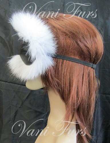 Real fox Eye Mask Sleeping Blindfold Reversible With Black Lamb Leather