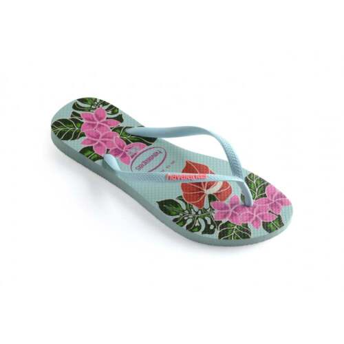 Ladies Girls Havaianas Slim Floral Flat Flip Flop Coral Ice Blue UK SELLER