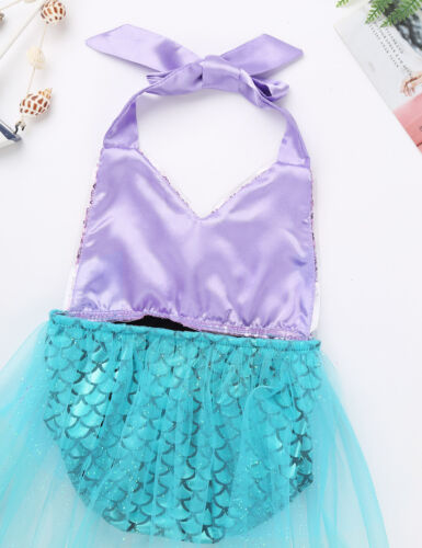 Baby Girls Halter Mermaid Romper Cosplay Outfit Sequined Swimwear Bathing Suit