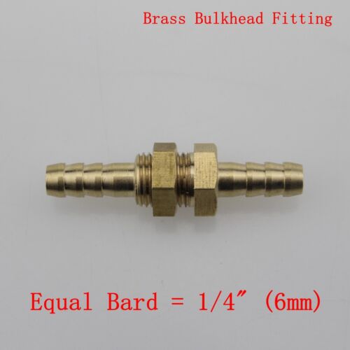1//4/" 6mm Brass Bulkhead Fitting Hose Barb Mender Pipe Tube Fuel Water Boat Air