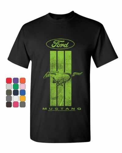 Ford Mustang Green Stripe T-Shirt Classic American Muscle Car Mens