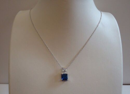 925 STERLING SILVER NECKLACE PENDANT & HANGING STUD EARRINGS W SAPPHIRE/ACCENTS 