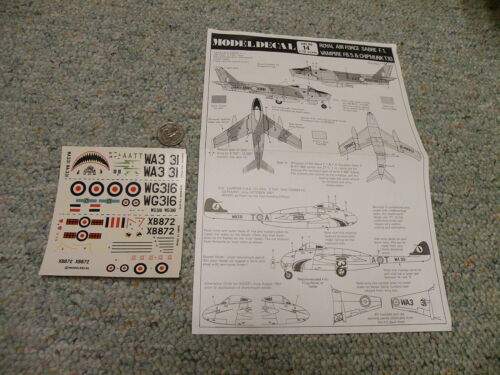 Modeldecal  decals 1//72 #14 RAF Sabre F.1 Vampire FB.5 Chipmunk T.10  G95