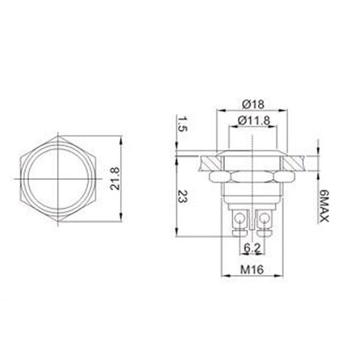 19mm Raised Top Start Horn Momentary Metal Push Button Switch Stainless AB Sales