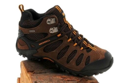 Merrell Vertis Vent Mid Waterproof Brown Stone Hiking Trails Boots RARE DS