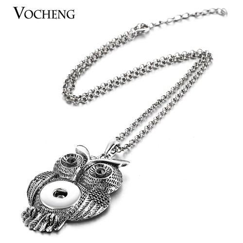 Vocheng Hibou Collier Pendentif 18 mm Snap Bijoux en Acier Inoxydable Chaîne NN-213