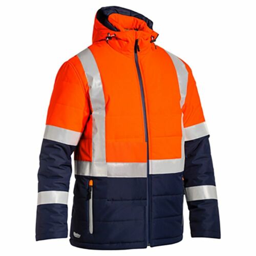 Size S M Or L Details about  / Bisley TAPED TWO TONE HI VIS HOODED PUFFER JACKET Orange//Navy