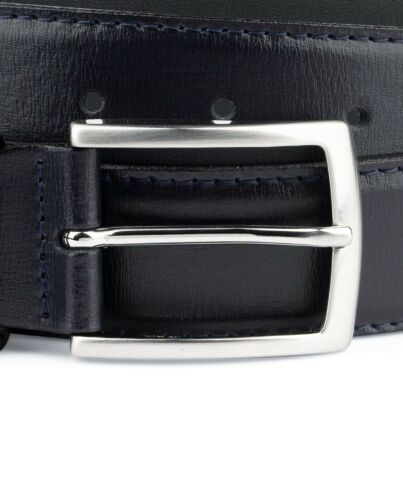 Navy blue Leather belt Mens belts Smooth calfskin Nappa Formal Dress 1 3//8/"