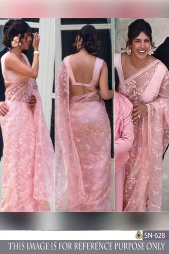 Priyanka Pink Net Sari Saree Wedding Party Wear Lehenga Choli Indian Bollywood 