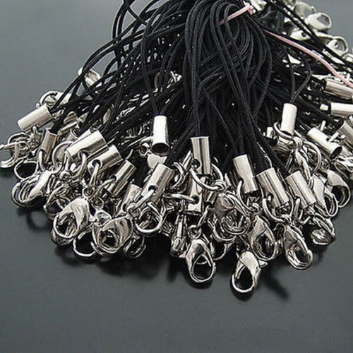 100x Cord Strap with Lobster Clasp DIY for Mobile Phone Charm Assorted Black