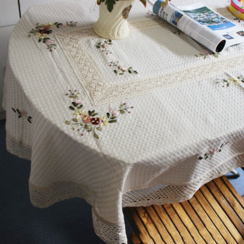 Cotton Linen Tablecloth Floral Table Cover Fabric Country Home Decor Retro