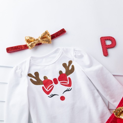 3 Pièces Nouveau Né Bébé Noël Fille Barboteuse Jupe Tutu Combinaison Costume