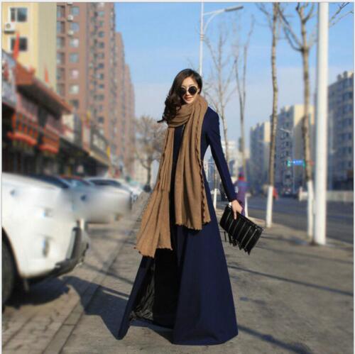 Luxury Womens Wool Blend Floor Length Winter Autumn Slim Dress Long Maxi Coat Sz