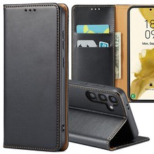 Hülle Leder für SAMSUNG Galaxy Lederhülle Handyhülle Flip Case Schwarz Tasche