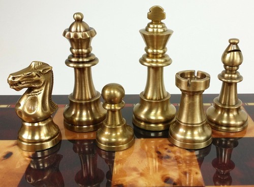 BRASS METAL Antique Bronze Color Staunton French Chess Set 18 Cherry Color Board