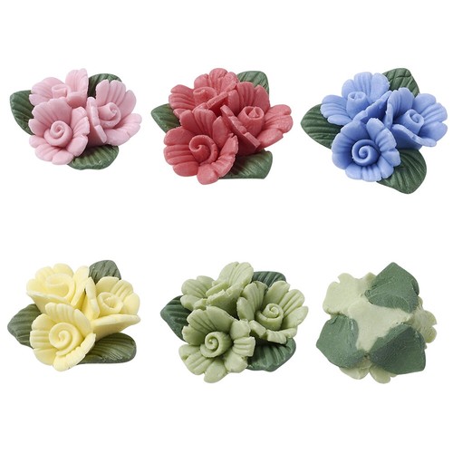 50 Handmade Porcelain 3D Flower Cabochons Self-Adhesive Tiles Colorful 19~20mm