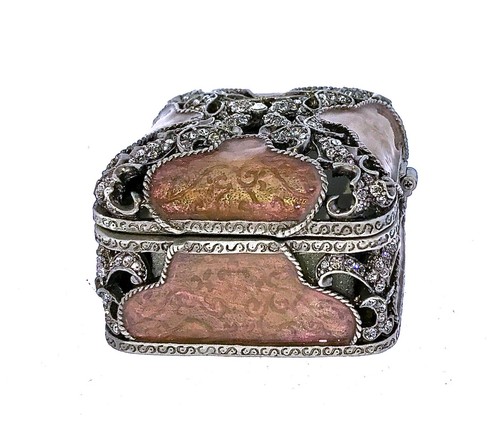 Ornate Decorative Crystal Trinket Box 698PP Bejeweled Enameled Hinged Jewelry