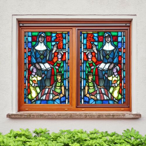 Details about  / 3D Cross Girl O670 Window Film Print Sticker Cling Stained Glass UV Block Am