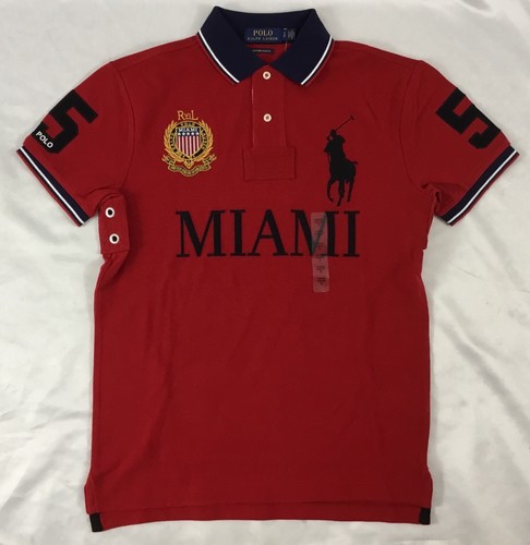 Ralph Lauren Men/'s Custom Slim Fit Polo Shirt Number 5 Miami Red Size S