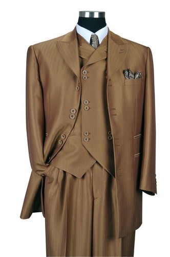 Men/'s 3 piece Luxurious Suit Wool Feel Herring Bone Stripe Style M-5264V