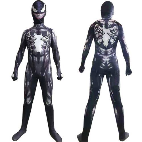UK Boy Kids Venom Black Spiderman Superhero Cosplay Jumpsuit Fancy Dress Costume