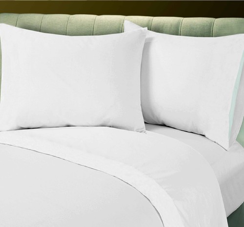DEEP POCKET 24 FULL RESORTS BED WHITE SHEETS FITTED T180 PERCALE HOTEL LINEN