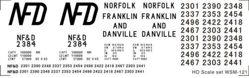 Norfolk & Danville 50' double door boxcar decals Franklin HO-scale in white 