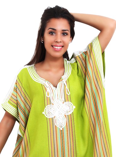 Moroccan Kaftan Caftan Beach Cover Up Summer Dress Casual Linen Sm-Lg Lime