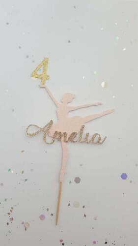 Ballerine cake topper paillettes d/'or personnalisée Filles Anniversaire custom danseuse