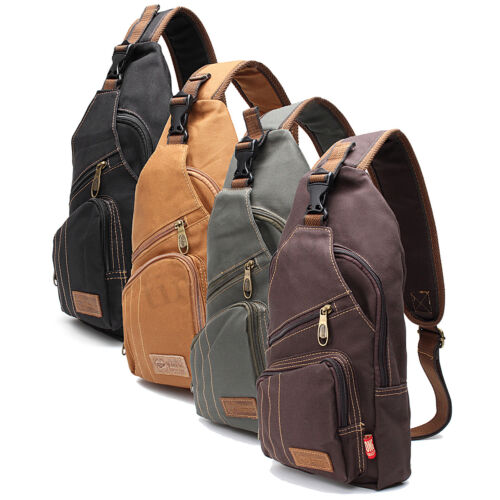 Men Canvas Sling Chest Pack Handbag Messenger Crossbody Travel Shoulder Bag New