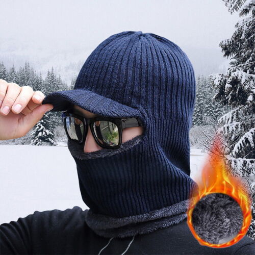 Men's Beanie Hat Scarf Set Neck Cover  Winter Warm Fleece Knitted Thick Ski Cap, 