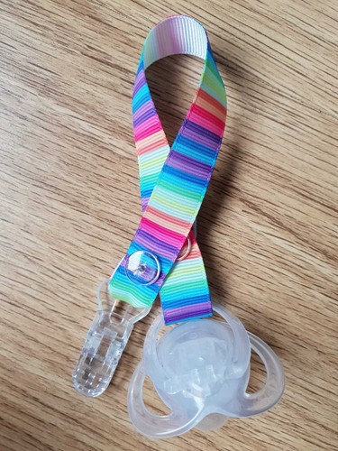 Baby Gift *Adjustable* RAINBOW Ribbon Dummy Soother Clips MAM Adapter