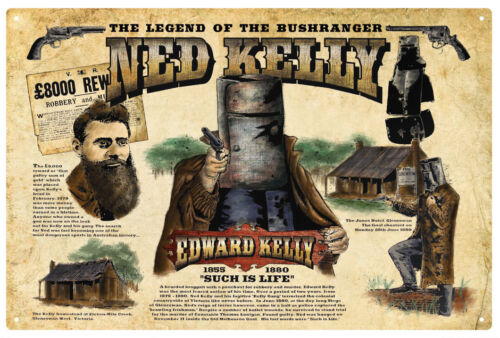 NED KELLY  VINTAGE  TIN SIGN /'The legend of the bush ranger/'