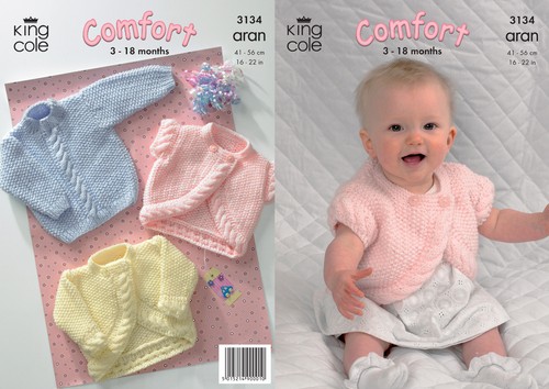 King Cole Tejer patrón Comodidad Aran Chaqueta Bolero /& Suéter de punto bebés 3134