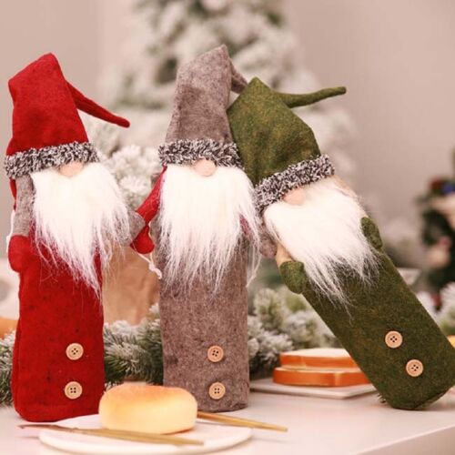 Creative Navidad sin rostro Barba De Santa Claus cubierta de Botella de vino Bolsa Sombrero Muñeca Ql