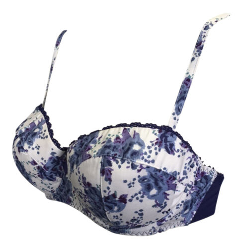 White Floral Padded Underwire Bra and Knickers Brief or Thong Set Ladies Blue 
