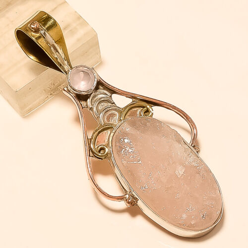 Natural Rose Quartz Rough Pendant Gold Plated 925 Sterling Silver Jewelry Gifts 