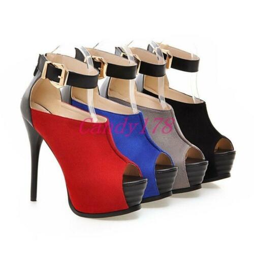 4 Colors Womens Stilettos High Heel Platform Ankle Strap Buckle Court Shoes Size