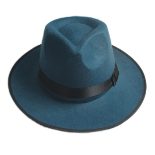 Vintage Men Women Hard Felt Hat Wide Brim Fedora Trilby Panama Hat Gangster Cap 