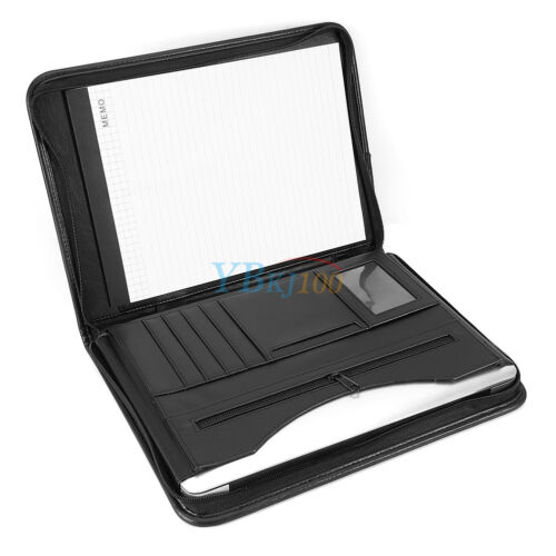 Black Leather A4 Pouch Conference Folder Business Document ipad Case Portfolio 