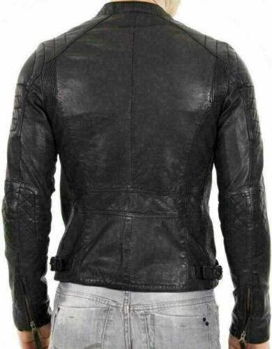 Slim fit Black New Men/'s Biker jacket Motorcycle Genuine Lambskin Leather Jacket