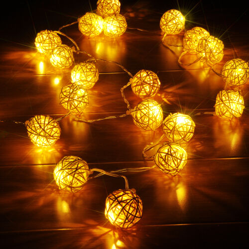Room 20 Warm White Rattan Ball LED String Light Fairy Lamp Wedding Party Decor 