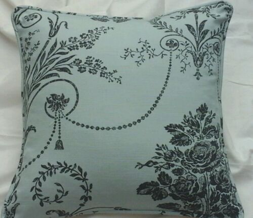A 16 Inch  Cushion Cover In Laura Ashley Josette duck egg charcoal  Fabric