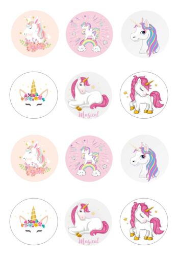 12 x Unicorn Cupcake Toppers available on rice paper or icing sheet 