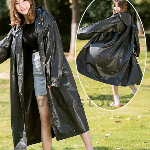 Reusable Women Waterproof Jacket Clear EVA Raincoat Long Rain Coat Hooded Poncho