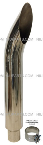 7" Curved Cut Polished Stainless Exhaust Stack 5" OD Inlet 48" Long