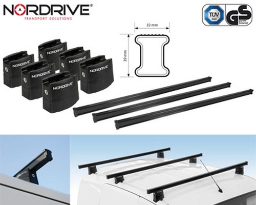 NORDRIVE KARGO Barre portatutto 3-Barre per VW T5 TRANSPORTER MULTIVAN