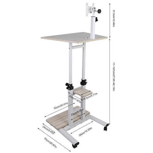 Computer Laptop Stand Up Desk Height Adjustable Rolling Lift w// Monitor Arm Base
