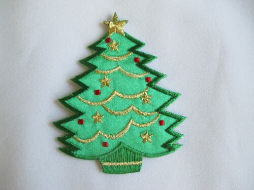Golden,Silver,Green Christmas Tree Embroidery Iron On Applique Patch 
