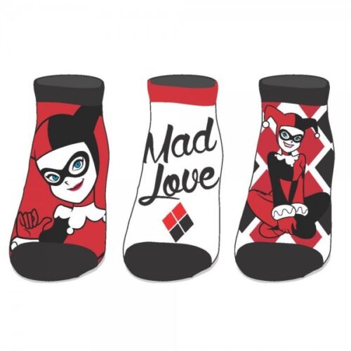 3 Harley Quinn Adult Ankle Socks Set Lot DC Comics Suicide Squad Batman Mad Love